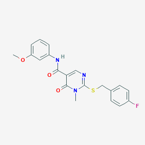 molecular formula C20H18FN3O3S B6508422 2-{[(4-fluorophenyl)methyl]sulfanyl}-N-(3-methoxyphenyl)-1-methyl-6-oxo-1,6-dihydropyrimidine-5-carboxamide CAS No. 891109-09-4