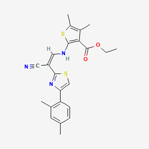 molecular formula C23H23N3O2S2 B6508471 ethyl 2-{[(1Z)-2-cyano-2-[4-(2,4-dimethylphenyl)-1,3-thiazol-2-yl]eth-1-en-1-yl]amino}-4,5-dimethylthiophene-3-carboxylate CAS No. 578698-31-4