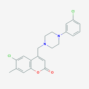 molecular formula C21H20Cl2N2O2 B6508483 6-chloro-4-{[4-(3-chlorophenyl)piperazin-1-yl]methyl}-7-methyl-2H-chromen-2-one CAS No. 849528-72-9