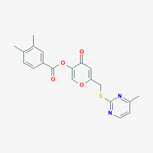 molecular formula C20H18N2O4S B6508503 6-{[(4-methylpyrimidin-2-yl)sulfanyl]methyl}-4-oxo-4H-pyran-3-yl 3,4-dimethylbenzoate CAS No. 877635-38-6