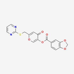 4-oxo-6-[(pyrimidin-2-ylsulfanyl)methyl]-4H-pyran-3-yl 2H-1,3-benzodioxole-5-carboxylate