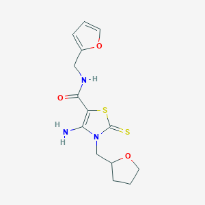 4-amino-N-[(furan-2-yl)methyl]-3-[(oxolan-2-yl)methyl]-2-sulfanylidene-2,3-dihydro-1,3-thiazole-5-carboxamide