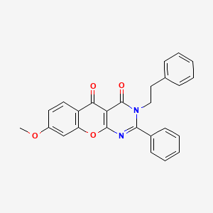 molecular formula C26H20N2O4 B6508672 8-methoxy-2-phenyl-3-(2-phenylethyl)-3H,4H,5H-chromeno[2,3-d]pyrimidine-4,5-dione CAS No. 896070-60-3