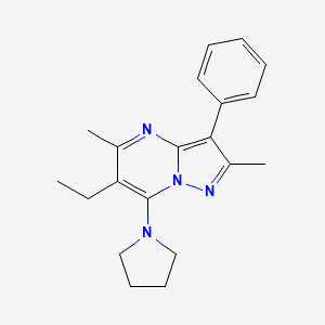 molecular formula C20H24N4 B6508709 1-{6-ethyl-2,5-dimethyl-3-phenylpyrazolo[1,5-a]pyrimidin-7-yl}pyrrolidine CAS No. 896079-16-6