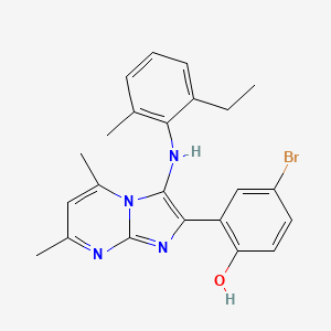 molecular formula C23H23BrN4O B6508750 4-bromo-2-{3-[(2-ethyl-6-methylphenyl)amino]-5,7-dimethylimidazo[1,2-a]pyrimidin-2-yl}phenol CAS No. 901240-96-8