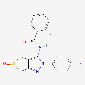molecular formula C18H13F2N3O2S B6508808 2-fluoro-N-[2-(4-fluorophenyl)-5-oxo-2H,4H,6H-5lambda4-thieno[3,4-c]pyrazol-3-yl]benzamide CAS No. 958228-80-3