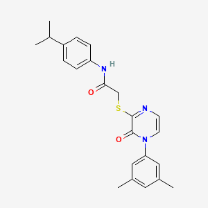 2-{[4-(3,5-dimethylphenyl)-3-oxo-3,4-dihydropyrazin-2-yl]sulfanyl}-N-[4-(propan-2-yl)phenyl]acetamide
