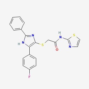 molecular formula C20H15FN4OS2 B6508983 2-{[5-(4-fluorophenyl)-2-phenyl-1H-imidazol-4-yl]sulfanyl}-N-(1,3-thiazol-2-yl)acetamide CAS No. 901258-86-4
