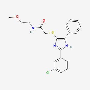 molecular formula C20H20ClN3O2S B6508990 2-{[2-(3-chlorophenyl)-5-phenyl-1H-imidazol-4-yl]sulfanyl}-N-(2-methoxyethyl)acetamide CAS No. 901259-42-5