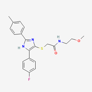 molecular formula C21H22FN3O2S B6508997 2-{[5-(4-fluorophenyl)-2-(4-methylphenyl)-1H-imidazol-4-yl]sulfanyl}-N-(2-methoxyethyl)acetamide CAS No. 901259-70-9