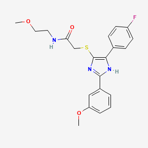 molecular formula C21H22FN3O3S B6509003 2-{[5-(4-fluorophenyl)-2-(3-methoxyphenyl)-1H-imidazol-4-yl]sulfanyl}-N-(2-methoxyethyl)acetamide CAS No. 901259-79-8