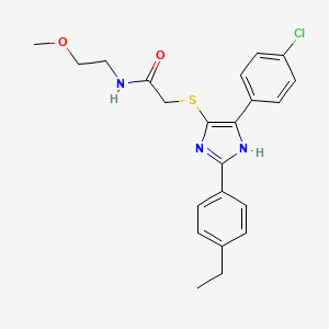 2-{[5-(4-chlorophenyl)-2-(4-ethylphenyl)-1H-imidazol-4-yl]sulfanyl}-N-(2-methoxyethyl)acetamide
