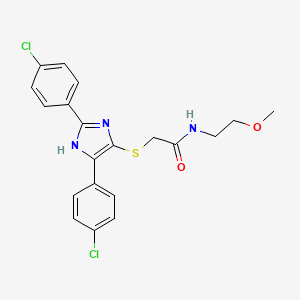 molecular formula C20H19Cl2N3O2S B6509010 2-{[2,5-bis(4-chlorophenyl)-1H-imidazol-4-yl]sulfanyl}-N-(2-methoxyethyl)acetamide CAS No. 901240-32-2