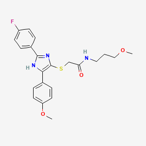 molecular formula C22H24FN3O3S B6509032 2-{[2-(4-fluorophenyl)-5-(4-methoxyphenyl)-1H-imidazol-4-yl]sulfanyl}-N-(3-methoxypropyl)acetamide CAS No. 901241-94-9