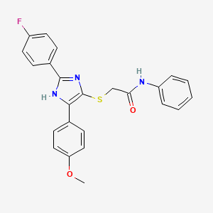 2-{[2-(4-fluorophenyl)-5-(4-methoxyphenyl)-1H-imidazol-4-yl]sulfanyl}-N-phenylacetamide