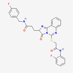 molecular formula C28H23F2N5O3S B6509056 3-[5-({[(2-fluorophenyl)carbamoyl]methyl}sulfanyl)-3-oxo-2H,3H-imidazo[1,2-c]quinazolin-2-yl]-N-[(4-fluorophenyl)methyl]propanamide CAS No. 1093822-20-8