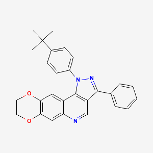 molecular formula C28H25N3O2 B6509140 12-(4-tert-butylphenyl)-14-phenyl-4,7-dioxa-12,13,17-triazatetracyclo[8.7.0.0^{3,8}.0^{11,15}]heptadeca-1,3(8),9,11(15),13,16-hexaene CAS No. 901265-00-7