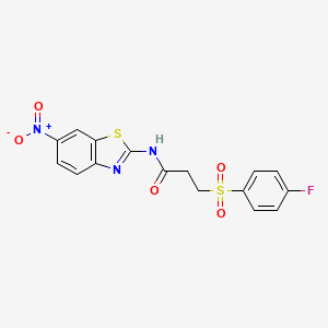 molecular formula C16H12FN3O5S2 B6509177 3-(4-fluorobenzenesulfonyl)-N-(6-nitro-1,3-benzothiazol-2-yl)propanamide CAS No. 895469-78-0