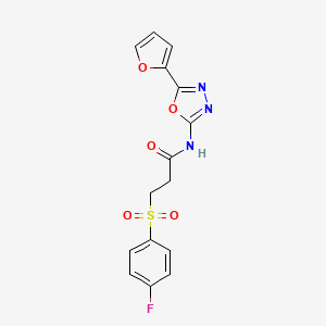 molecular formula C15H12FN3O5S B6509214 3-(4-fluorobenzenesulfonyl)-N-[5-(furan-2-yl)-1,3,4-oxadiazol-2-yl]propanamide CAS No. 895450-63-2