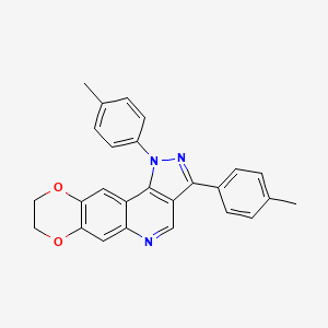 molecular formula C26H21N3O2 B6509219 12,14-bis(4-methylphenyl)-4,7-dioxa-12,13,17-triazatetracyclo[8.7.0.0^{3,8}.0^{11,15}]heptadeca-1,3(8),9,11(15),13,16-hexaene CAS No. 901020-34-6