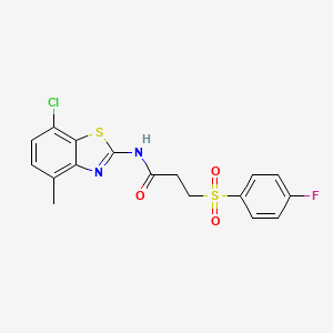 molecular formula C17H14ClFN2O3S2 B6509221 N-(7-chloro-4-methyl-1,3-benzothiazol-2-yl)-3-(4-fluorobenzenesulfonyl)propanamide CAS No. 895452-81-0