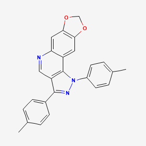 molecular formula C25H19N3O2 B6509243 3,5-bis(4-methylphenyl)-12,14-dioxa-3,4,8-triazatetracyclo[7.7.0.0^{2,6}.0^{11,15}]hexadeca-1(16),2(6),4,7,9,11(15)-hexaene CAS No. 901020-70-0