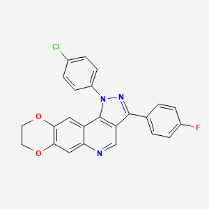 molecular formula C24H15ClFN3O2 B6509300 12-(4-chlorophenyl)-14-(4-fluorophenyl)-4,7-dioxa-12,13,17-triazatetracyclo[8.7.0.0^{3,8}.0^{11,15}]heptadeca-1,3(8),9,11(15),13,16-hexaene CAS No. 901021-53-2