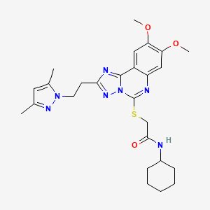 N-cyclohexyl-2-({2-[2-(3,5-dimethyl-1H-pyrazol-1-yl)ethyl]-8,9-dimethoxy-[1,2,4]triazolo[1,5-c]quinazolin-5-yl}sulfanyl)acetamide