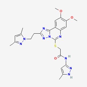2-({2-[2-(3,5-dimethyl-1H-pyrazol-1-yl)ethyl]-8,9-dimethoxy-[1,2,4]triazolo[1,5-c]quinazolin-5-yl}sulfanyl)-N-(3-methyl-1H-pyrazol-5-yl)acetamide