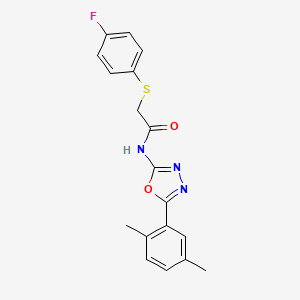 molecular formula C18H16FN3O2S B6509495 N-[5-(2,5-dimethylphenyl)-1,3,4-oxadiazol-2-yl]-2-[(4-fluorophenyl)sulfanyl]acetamide CAS No. 896019-20-8