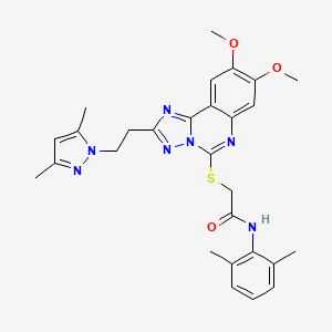 2-({2-[2-(3,5-dimethyl-1H-pyrazol-1-yl)ethyl]-8,9-dimethoxy-[1,2,4]triazolo[1,5-c]quinazolin-5-yl}sulfanyl)-N-(2,6-dimethylphenyl)acetamide