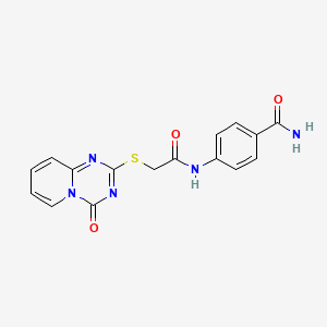 molecular formula C16H13N5O3S B6509579 4-[2-({4-oxo-4H-pyrido[1,2-a][1,3,5]triazin-2-yl}sulfanyl)acetamido]benzamide CAS No. 896330-08-8