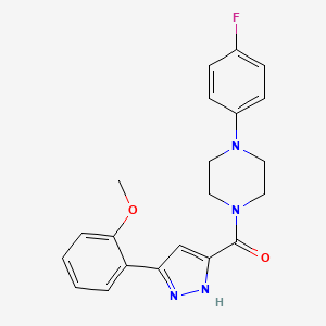 molecular formula C21H21FN4O2 B6509687 1-(4-fluorophenyl)-4-[5-(2-methoxyphenyl)-1H-pyrazole-3-carbonyl]piperazine CAS No. 1094750-88-5