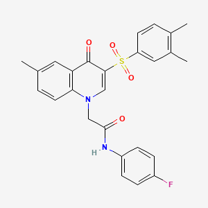 molecular formula C26H23FN2O4S B6509806 2-[3-(3,4-dimethylbenzenesulfonyl)-6-methyl-4-oxo-1,4-dihydroquinolin-1-yl]-N-(4-fluorophenyl)acetamide CAS No. 902278-17-5