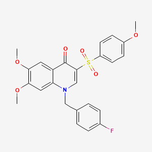 molecular formula C25H22FNO6S B6510022 1-[(4-fluorophenyl)methyl]-6,7-dimethoxy-3-(4-methoxybenzenesulfonyl)-1,4-dihydroquinolin-4-one CAS No. 895646-22-7