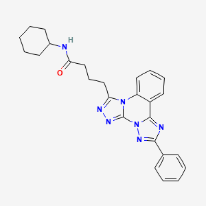 molecular formula C26H27N7O B6510047 N-cyclohexyl-4-{9-phenyl-2,4,5,7,8,10-hexaazatetracyclo[10.4.0.0^{2,6}.0^{7,11}]hexadeca-1(16),3,5,8,10,12,14-heptaen-3-yl}butanamide CAS No. 902445-02-7