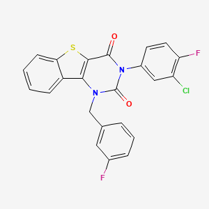 molecular formula C23H13ClF2N2O2S B6510125 5-(3-chloro-4-fluorophenyl)-3-[(3-fluorophenyl)methyl]-8-thia-3,5-diazatricyclo[7.4.0.0^{2,7}]trideca-1(9),2(7),10,12-tetraene-4,6-dione CAS No. 902294-27-3