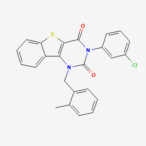 molecular formula C24H17ClN2O2S B6510147 5-(3-chlorophenyl)-3-[(2-methylphenyl)methyl]-8-thia-3,5-diazatricyclo[7.4.0.0^{2,7}]trideca-1(9),2(7),10,12-tetraene-4,6-dione CAS No. 902294-64-8