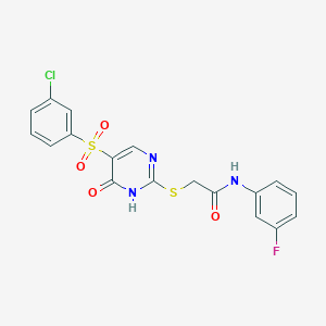 2-{[5-(3-chlorobenzenesulfonyl)-6-oxo-1,6-dihydropyrimidin-2-yl]sulfanyl}-N-(3-fluorophenyl)acetamide