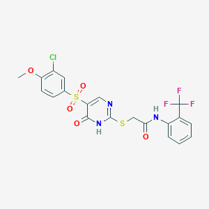 molecular formula C20H15ClF3N3O5S2 B6510198 2-{[5-(3-chloro-4-methoxybenzenesulfonyl)-6-oxo-1,6-dihydropyrimidin-2-yl]sulfanyl}-N-[2-(trifluoromethyl)phenyl]acetamide CAS No. 931339-63-8