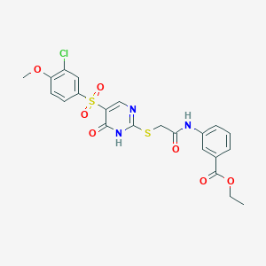 ethyl 3-(2-{[5-(3-chloro-4-methoxybenzenesulfonyl)-6-oxo-1,6-dihydropyrimidin-2-yl]sulfanyl}acetamido)benzoate