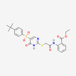 molecular formula C25H27N3O6S2 B6510206 ethyl 2-(2-{[5-(4-tert-butylbenzenesulfonyl)-6-oxo-1,6-dihydropyrimidin-2-yl]sulfanyl}acetamido)benzoate CAS No. 931942-88-0