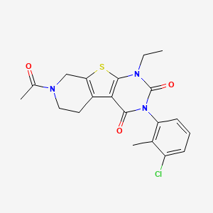molecular formula C20H20ClN3O3S B6510288 11-acetyl-4-(3-chloro-2-methylphenyl)-6-ethyl-8-thia-4,6,11-triazatricyclo[7.4.0.0^{2,7}]trideca-1(9),2(7)-diene-3,5-dione CAS No. 902943-11-7