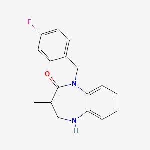 molecular formula C17H17FN2O B6510530 1-[(4-fluorophenyl)methyl]-3-methyl-2,3,4,5-tetrahydro-1H-1,5-benzodiazepin-2-one CAS No. 950421-88-2