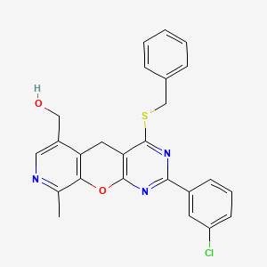 molecular formula C25H20ClN3O2S B6510554 [7-(benzylsulfanyl)-5-(3-chlorophenyl)-14-methyl-2-oxa-4,6,13-triazatricyclo[8.4.0.0^{3,8}]tetradeca-1(10),3(8),4,6,11,13-hexaen-11-yl]methanol CAS No. 892382-99-9