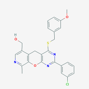[5-(3-chlorophenyl)-7-{[(3-methoxyphenyl)methyl]sulfanyl}-14-methyl-2-oxa-4,6,13-triazatricyclo[8.4.0.0^{3,8}]tetradeca-1(10),3(8),4,6,11,13-hexaen-11-yl]methanol