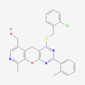 (7-{[(2-chlorophenyl)methyl]sulfanyl}-14-methyl-5-(2-methylphenyl)-2-oxa-4,6,13-triazatricyclo[8.4.0.0^{3,8}]tetradeca-1(10),3(8),4,6,11,13-hexaen-11-yl)methanol