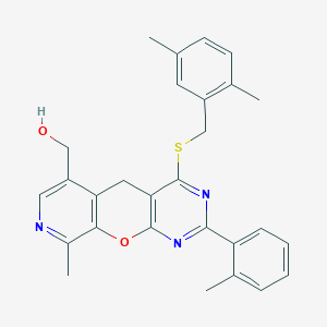 (7-{[(2,5-dimethylphenyl)methyl]sulfanyl}-14-methyl-5-(2-methylphenyl)-2-oxa-4,6,13-triazatricyclo[8.4.0.0^{3,8}]tetradeca-1(10),3(8),4,6,11,13-hexaen-11-yl)methanol
