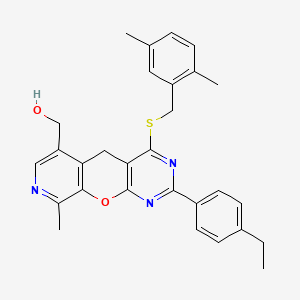 (7-{[(2,5-dimethylphenyl)methyl]sulfanyl}-5-(4-ethylphenyl)-14-methyl-2-oxa-4,6,13-triazatricyclo[8.4.0.0^{3,8}]tetradeca-1(10),3(8),4,6,11,13-hexaen-11-yl)methanol
