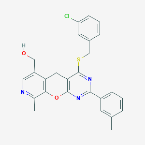 (7-{[(3-chlorophenyl)methyl]sulfanyl}-14-methyl-5-(3-methylphenyl)-2-oxa-4,6,13-triazatricyclo[8.4.0.0^{3,8}]tetradeca-1(10),3(8),4,6,11,13-hexaen-11-yl)methanol